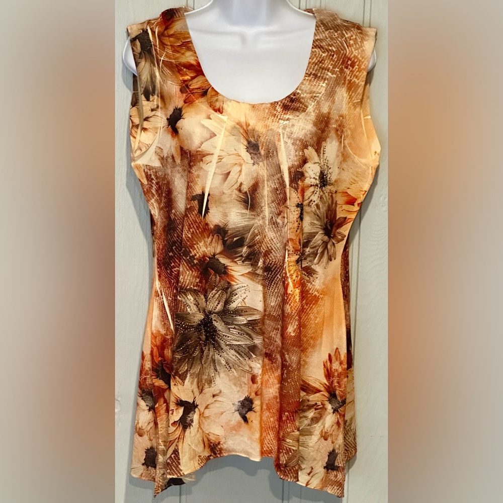 Dressbarn Floral Sleeveless Blouse - Brown and Cream